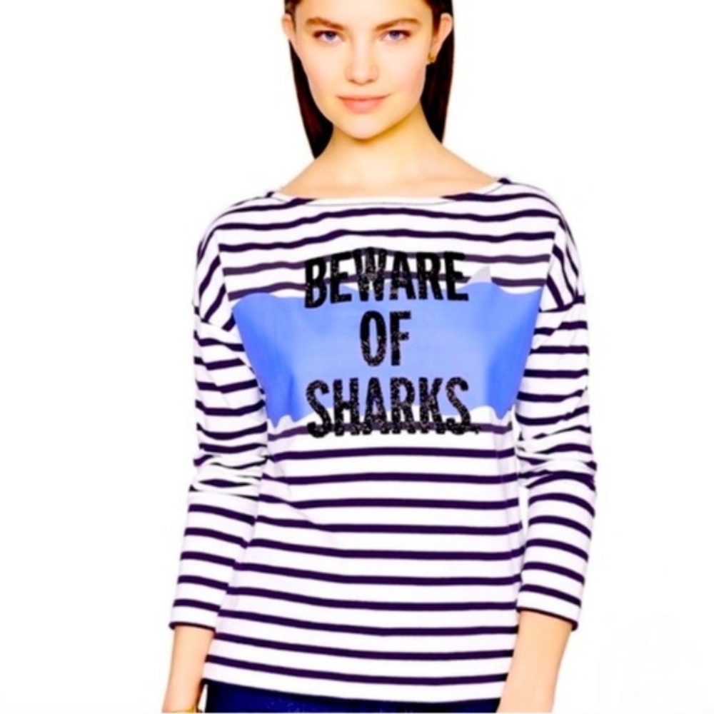 Kate Spade “Beware of Sharks” 3/4 length shirt| small